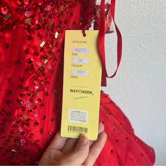NWT MayQueen Couture USA MQ578 Red Strapless Sparkly Mini Prom Dress - Size 16 - Picture 3 of 15
